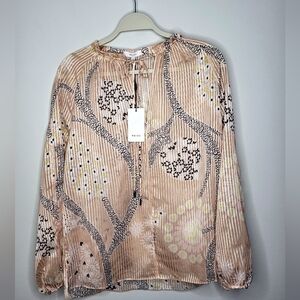REISS Hailey Paisley Print Sheer Tie Neck Blouse NUDE US 8 UK 12 EU 40 N…